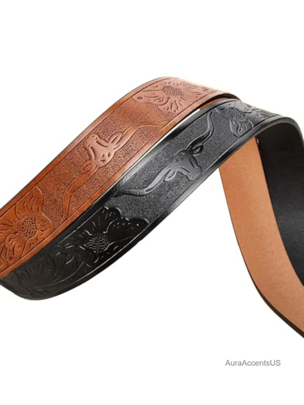 Vintage Western Belt Strap without Buckle Longhorn Bull Embossed Cowboy Belt
